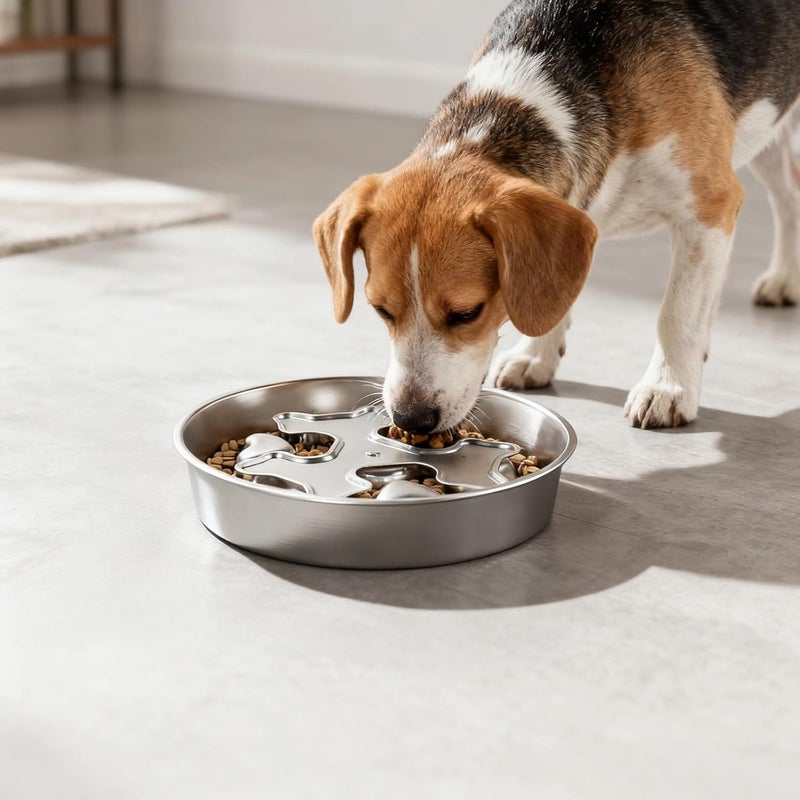 9.8 in Stainless Steel Dog Slow Feeder Bowl, Rotating Bone Design, Heavy Duty Metal Food Bowl for Medium Large Dogs, Anti-Choking Rust Resistant - Image 2
