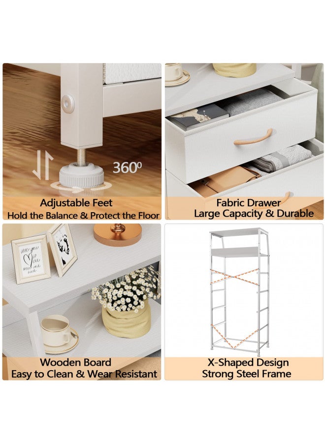 Furnulem Furnulem White Dresser with 5 Drawers, Vertical Storage Tower Fabric Dresser for Bedroom, Hallway, Entryway, Nursery, Closet Organizer, Nightstand Bedside Table Furniture, Sturdy Steel Frame, Wood Top - Image 3