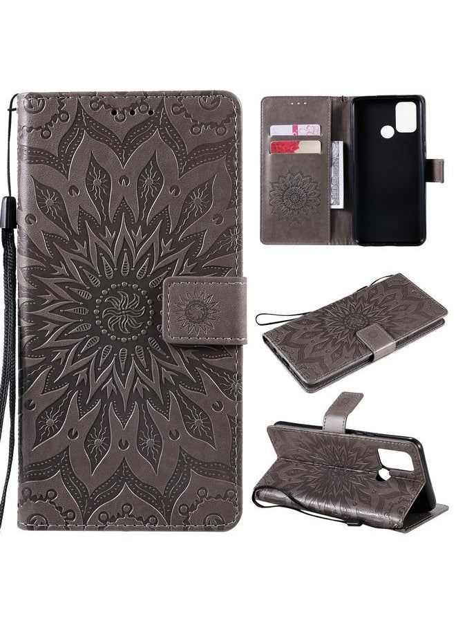 Zaboon For OPPO Realme 7i / C17 Sun Embossing Pattern Horizontal Flip Leather Case with Card Slot & Holder & Wallet & Lanyard(Grey)  - Image 1
