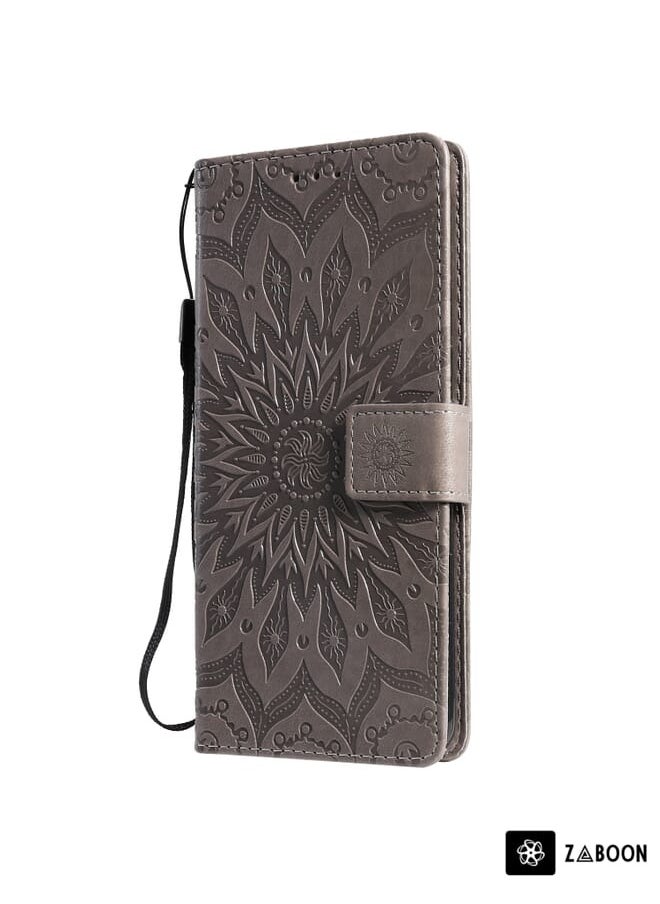 Zaboon For OPPO Realme 7i / C17 Sun Embossing Pattern Horizontal Flip Leather Case with Card Slot & Holder & Wallet & Lanyard(Grey)  - Image 2