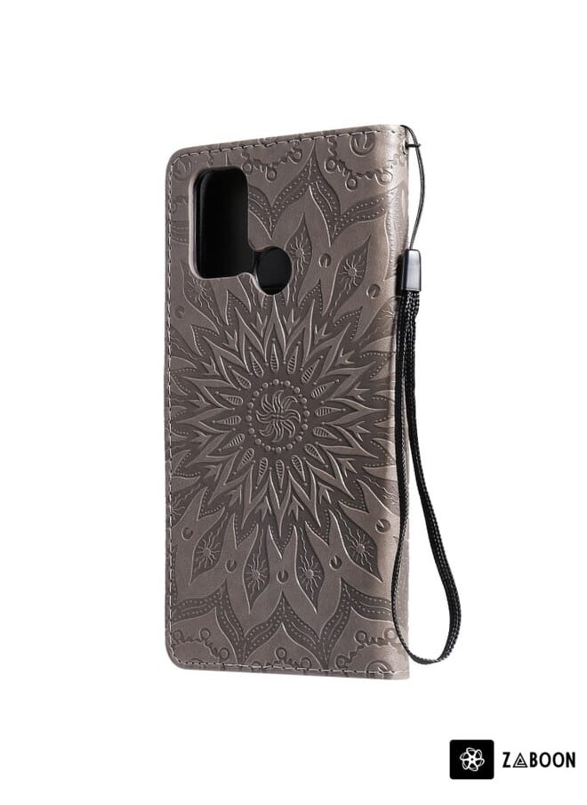 Zaboon For OPPO Realme 7i / C17 Sun Embossing Pattern Horizontal Flip Leather Case with Card Slot & Holder & Wallet & Lanyard(Grey)  - Image 3