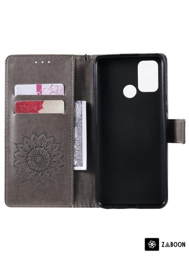 Zaboon For OPPO Realme 7i / C17 Sun Embossing Pattern Horizontal Flip Leather Case with Card Slot & Holder & Wallet & Lanyard(Grey)  - Image 4