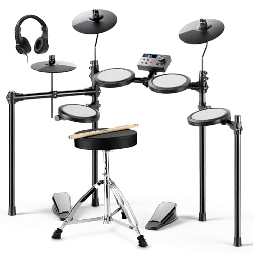 Donner Electric Drum Set, DED-70 Electronic Drum Kit for Beginner with 150 Sounds, 4 Quiet Mesh Pads, 9" Cymbals, USB MIDI, Type-C Charging, 2 Pedal, Throne, Headphones, Sticks, Melodics Lessons - Image 1
