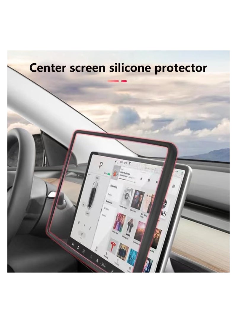 SOLARAE Screen Silicone Protective, Frame Compatible with Tesla Model Y / 3 Accessories Silicone Center Console Decoration Protects Screen from Shatters and Crashes, Anti-Glare Anti-Fingerprint (Black) - Image 3