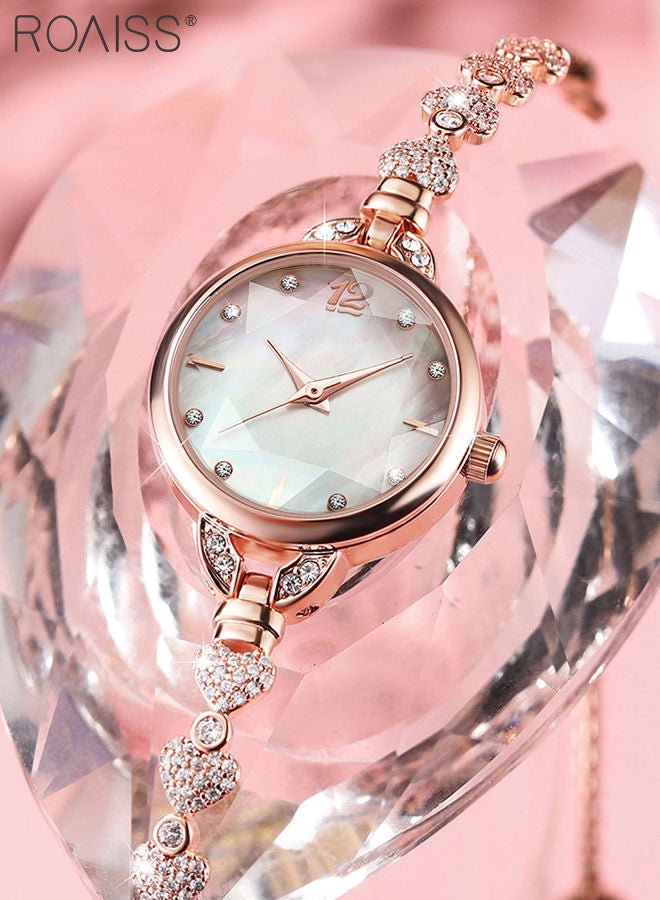 roaiss Women's Bracelet Quartz Watch with Analog Display Round White Dial and Heart Design Rhinestone Bracelet Waterproof Elegant Wristwatch as Gift for Ladies  - Image 2