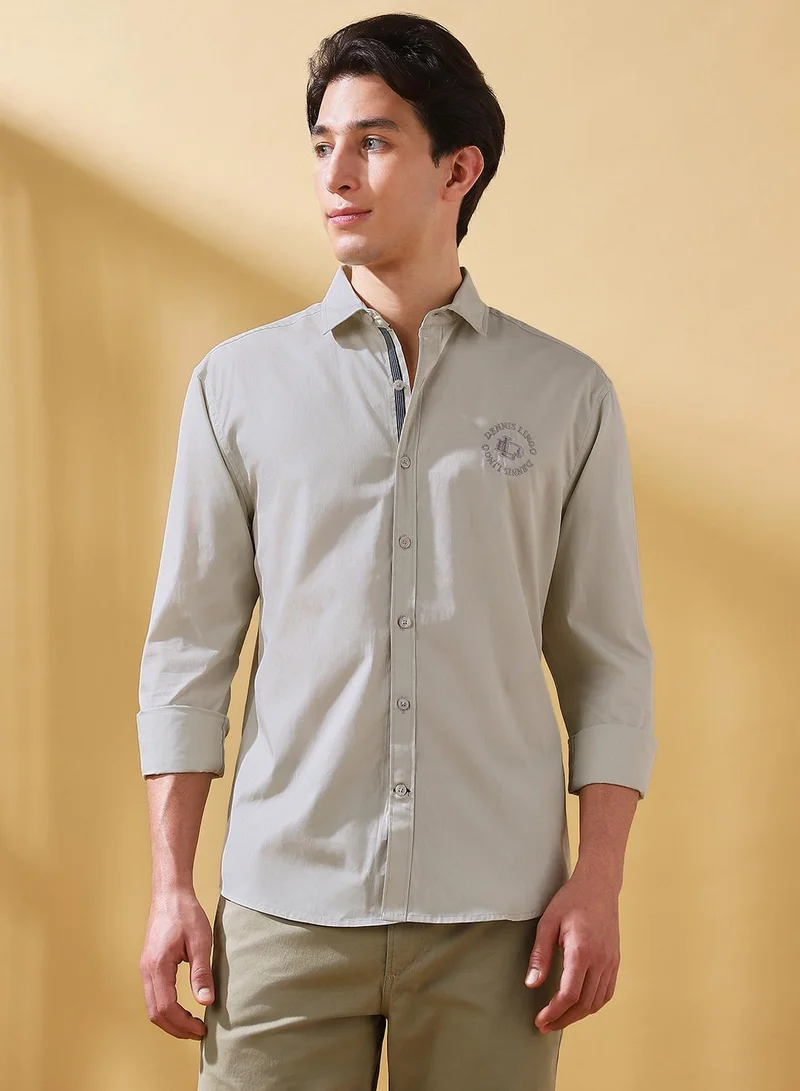 Dennis Lingo Men's Off White Cotton Solid Button Down Regular Fit Shirt