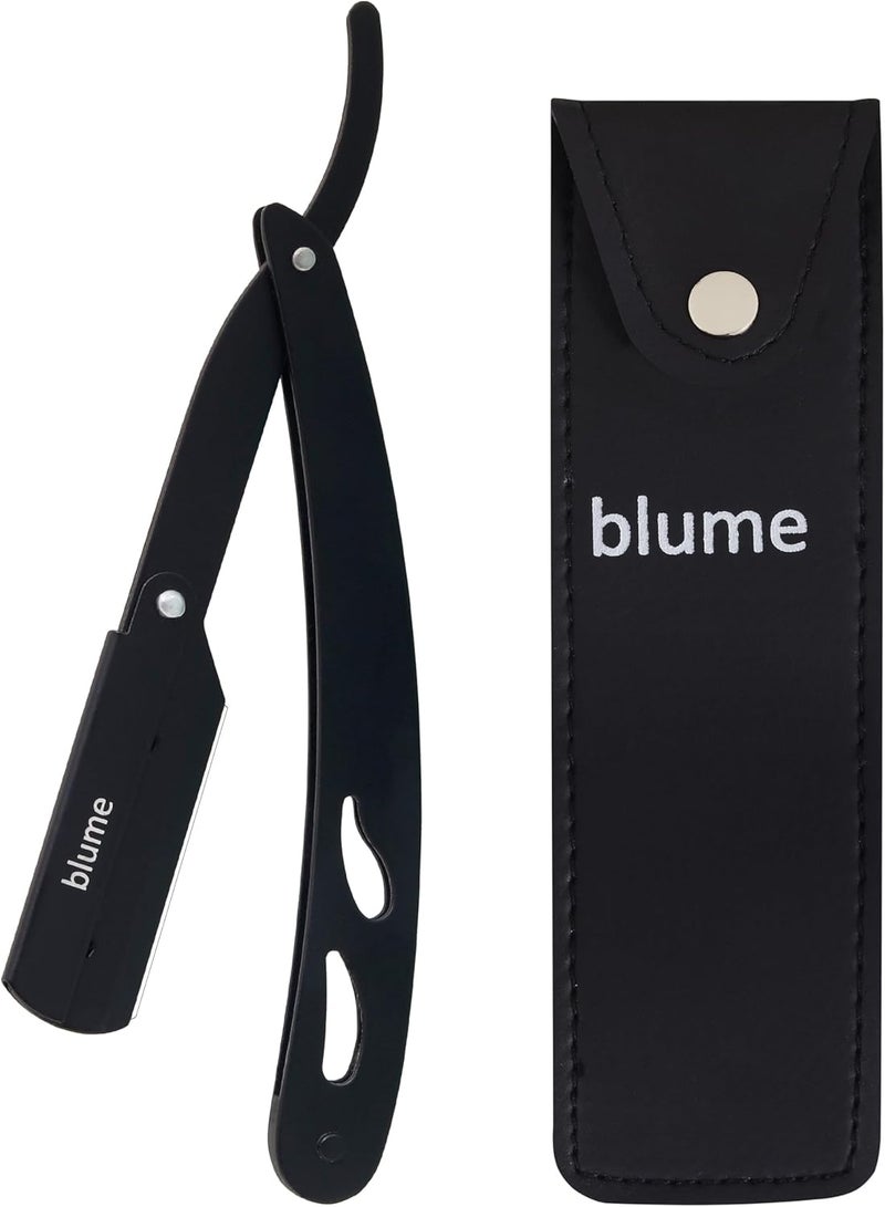 blume Straight Edge Razor for Men Shaving and Professional Barbers – Matte Black Light Weight Single Blade Razor - Moustache & Beard Shaving - Japanese Stainless Steel (Black) - Image 1