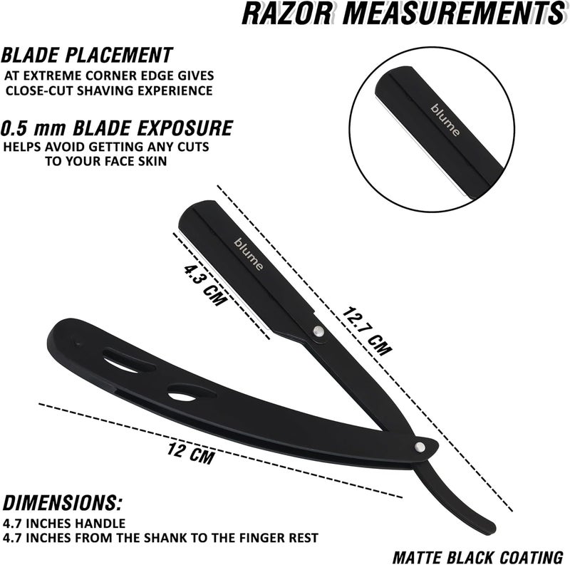 blume Straight Edge Razor for Men Shaving and Professional Barbers – Matte Black Light Weight Single Blade Razor - Moustache & Beard Shaving - Japanese Stainless Steel (Black) - Image 4