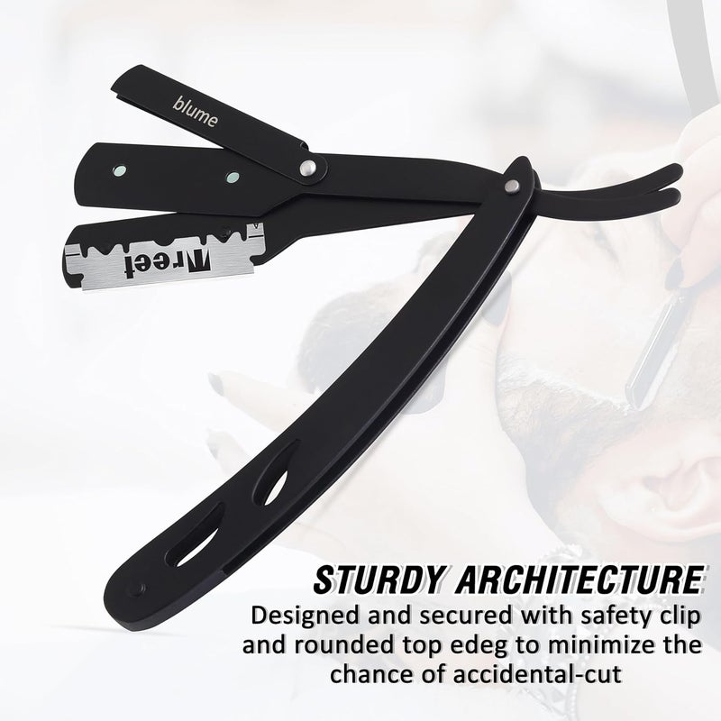 blume Straight Edge Razor for Men Shaving and Professional Barbers – Matte Black Light Weight Single Blade Razor - Moustache & Beard Shaving - Japanese Stainless Steel (Black) - Image 3