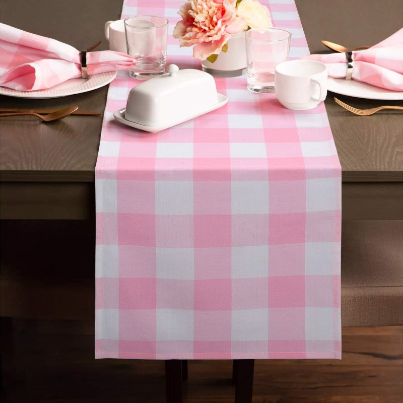 yuboo Pink Gingham Table Runner 72 Inches, Spring Pink and White Buffalo Check Plaid Table Cloth for Gingham Party Supplies, Rustic Farmhouse Wedding Birthday Valentine's Day Home Table Decorations - Image 4