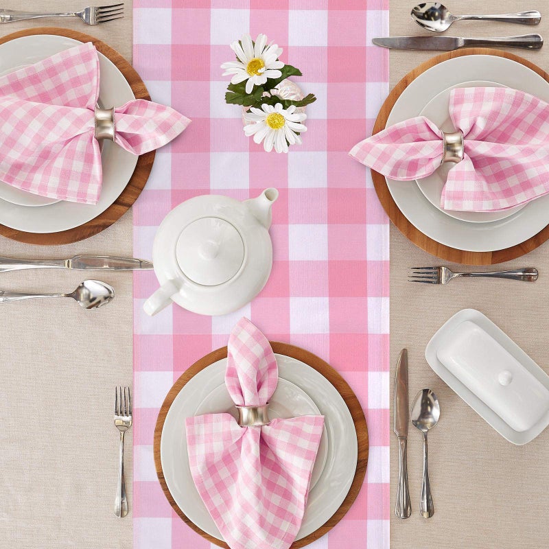 yuboo Pink Gingham Table Runner 72 Inches, Spring Pink and White Buffalo Check Plaid Table Cloth for Gingham Party Supplies, Rustic Farmhouse Wedding Birthday Valentine's Day Home Table Decorations - Image 2