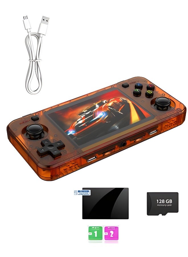 AMPOWN R36H Retro Handheld Game Console with Open Source Linux System,Cortex-A35 CPU, 128GB TF card comes with over 30,000 classic games,3.5-inch IPS Screen Portable Classic Handheld Game Console-Orange - Image 1