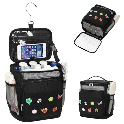 onemoky Shower Caddy Portable, Hanging Shower Caddy for College Dorm Room Essentials, Mesh Shower Bag with DIY Decoration Charms, Large Capacity Toiletry Bag for Gym, Swiming, Camping, Bathroom, Beach, Travel - Image 1