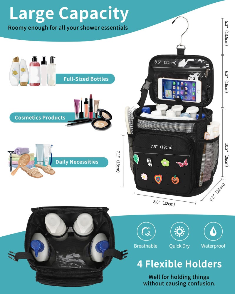 onemoky Shower Caddy Portable, Hanging Shower Caddy for College Dorm Room Essentials, Mesh Shower Bag with DIY Decoration Charms, Large Capacity Toiletry Bag for Gym, Swiming, Camping, Bathroom, Beach, Travel - Image 2