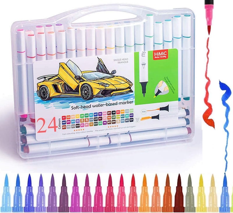 Amitasha Amitasha 24 Shades Watercolor Art Markers Set Washable Water Color Soft Head Fineliner Pens for Drawing Craft Painting Calligraphy Journal Birthday Christmas Gift  - Image 1
