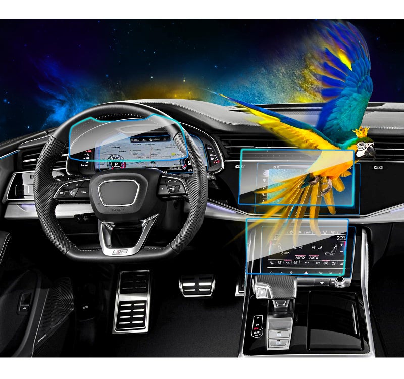 EUEKY 3pcs 2026 2025 2024 2023-2020 Audi Q7 / Q8 10.1-inch Screen Protector Navigation a smaller 8.6-incher located below,Dashbord Tempered Glass Protective Film - Image 1