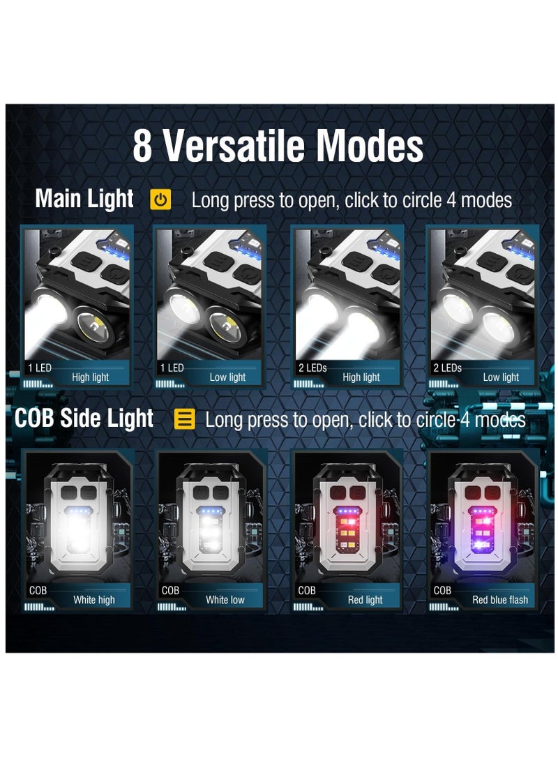 Captaintech Mini Keychain Flashlight with Magnet & Clip, USB C Rechargeable, EDC, Super Bright 800 High Lumens, LED & COB Portable Flash Lights-8 Modes, IP65 Waterproof, Black, White(2 Pack) - Image 2