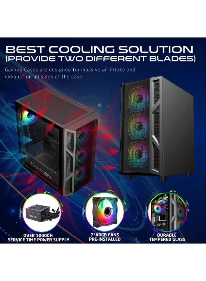 GAMEON Trident IV Mid Tower Gaming Case with 750W PSU – Mid Tower Gaming PC Case | Pre-Installed 750W 80+ Bronze PSU | ARGB + PWM Fans | Tempered Glass | ATX / M-ATX / ITX Compatible black - Image 2