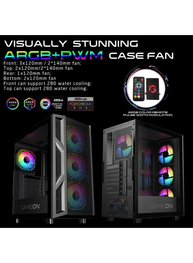 GAMEON Trident IV Mid Tower Gaming Case with 750W PSU – Mid Tower Gaming PC Case | Pre-Installed 750W 80+ Bronze PSU | ARGB + PWM Fans | Tempered Glass | ATX / M-ATX / ITX Compatible black - Image 3