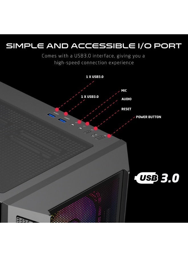 GAMEON Trident IV Mid Tower Gaming Case with 750W PSU – Mid Tower Gaming PC Case | Pre-Installed 750W 80+ Bronze PSU | ARGB + PWM Fans | Tempered Glass | ATX / M-ATX / ITX Compatible black - Image 4
