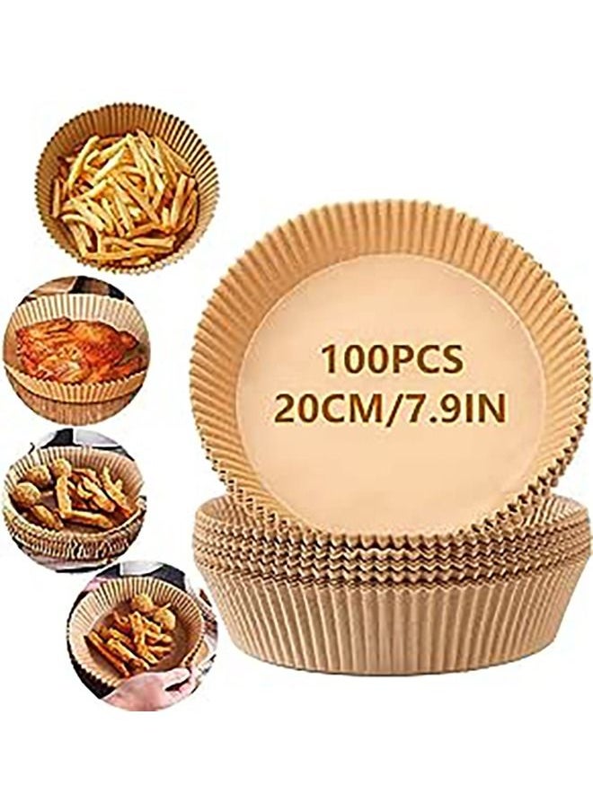 Arabest 100Pcs Air Fryer Disposable Paper Liner,Air Fryer Paper Liner,Baking Paper for Air Fryer,Waterproof,Log Pulp,For Microwave,Round,20*16.5*4.5cm,Original Color  - Image 1