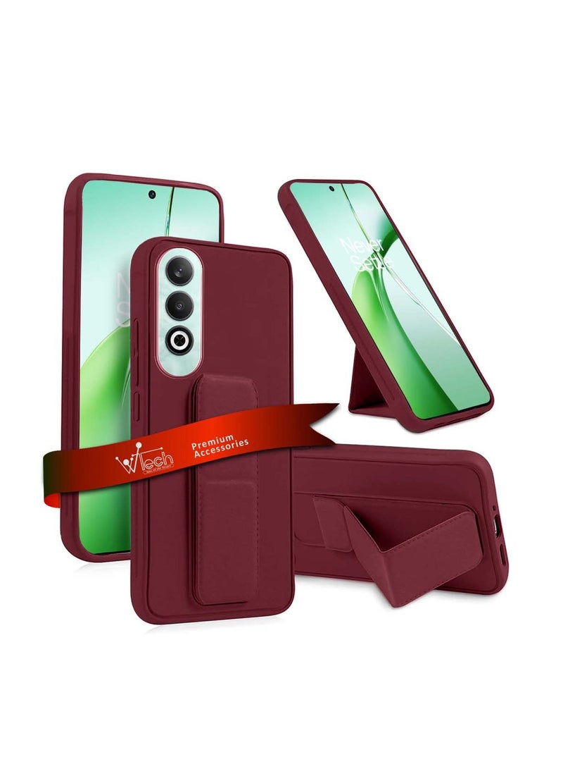 دبليو تيك OnePlus Nord CE4 5G 2024 قبضة يد قابلة للطي بمسند مغناطيسي وحزام للرسغ وقبضة إصبع مع غطاء علبة حديد مدمج كستنائي - Image 1
