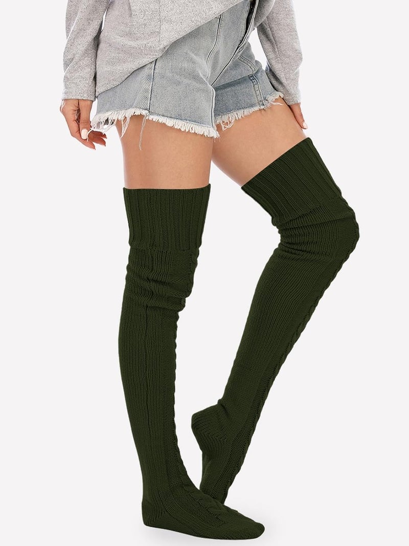 SherryDC Women's Cable Knit Thigh High Socks Winter Boot Stockings Extra Long Over Knee High Leg Warmers - Image 2