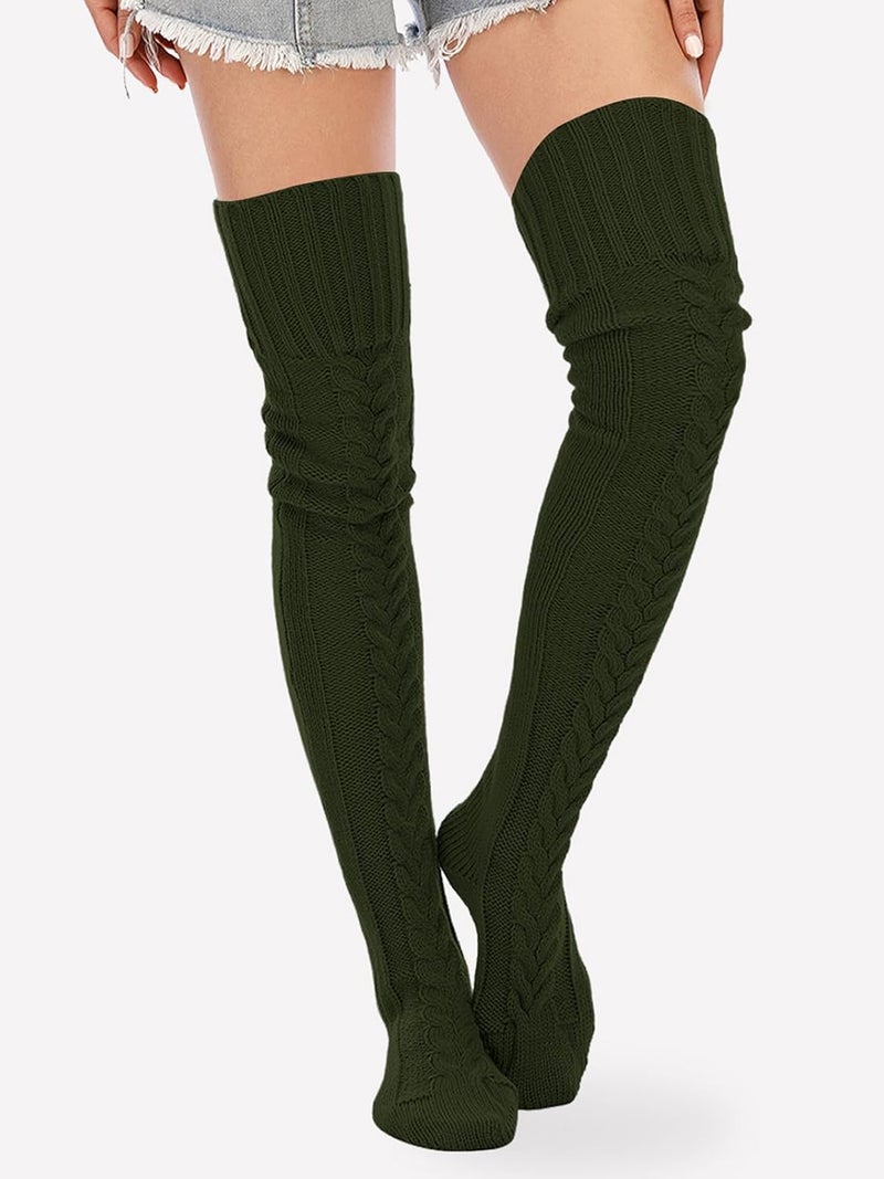 SherryDC Women's Cable Knit Thigh High Socks Winter Boot Stockings Extra Long Over Knee High Leg Warmers - Image 1