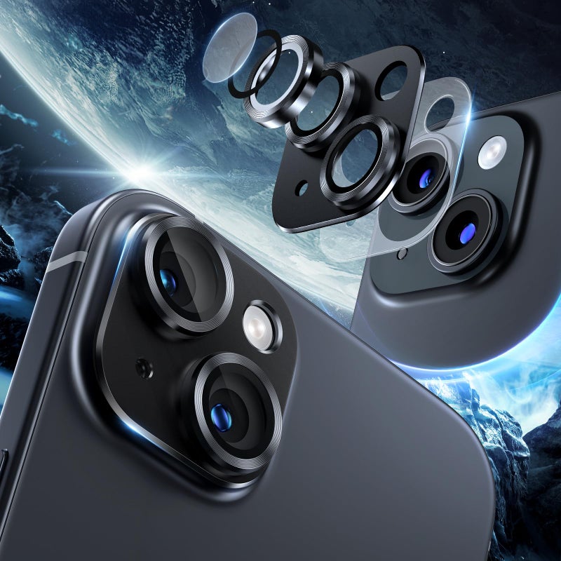 Uniwit [2 Pack Camera Lens Protector for iPhone 14/14 Plus,9H Tempered Glass,Aviation Aluminum Plate Cover,Night Circle,No Bubble,HD Clarity,Case Friendly,Easy Installation-Black - Image 2