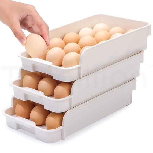 TRUBILLION EggDeck Stackable Egg Tray Set of 3,45 Egg Storage,15 Slots Per Tray,Space-Saving Organizer for Fridge,White Matte Finish,Tabletop & Cabinet,BPA-Free,Durable,Detachable,Freezer Safe (White) - Image 1