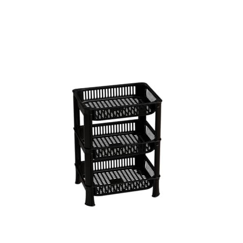 Biltoxi Multipurpose Plastic Storage Rack for Kitchen, Onion Potato Sabji, Fruit Corner Storage Stand Basket, Folding Rack, Countertop Kitchen Organizer Cart, Trolley Rack (3 Layer, Black) - Image 5