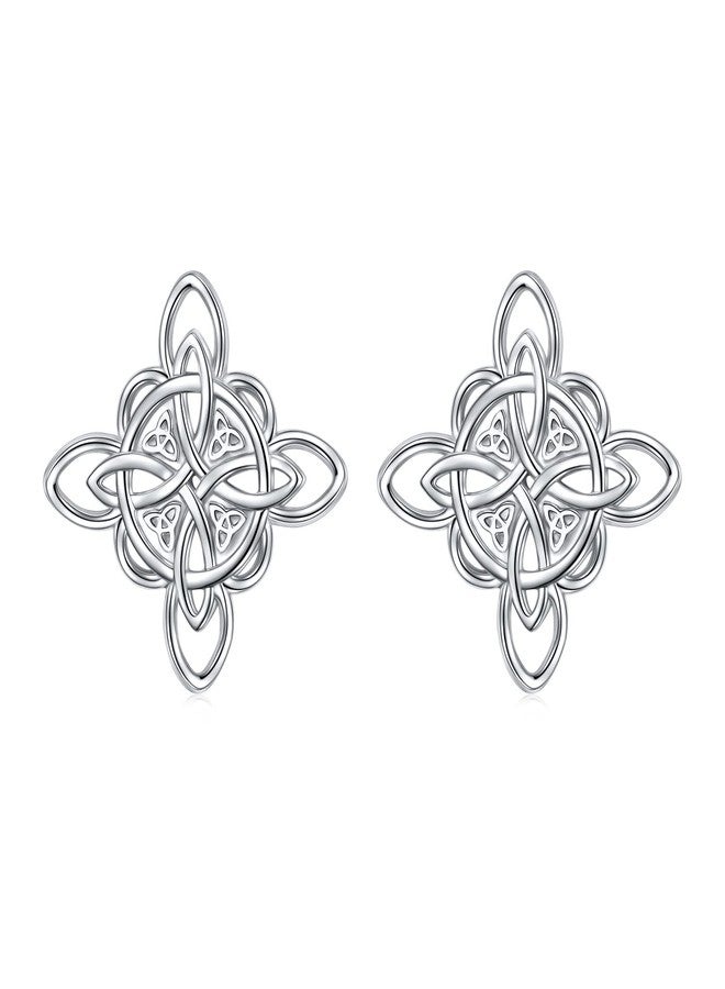 Flyow 925 Sterling Silver Good Luck Irish Jewelry Celtic Triquetra Trinity Witches Knot Stud Earrings for Women Birthday Gifts - Image 1
