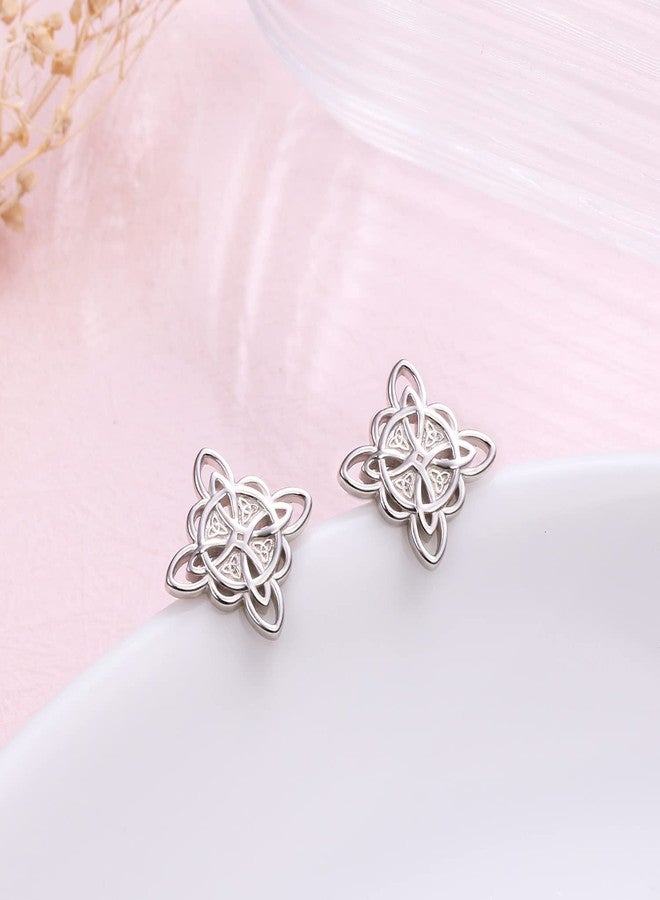 Flyow 925 Sterling Silver Good Luck Irish Jewelry Celtic Triquetra Trinity Witches Knot Stud Earrings for Women Birthday Gifts - Image 4