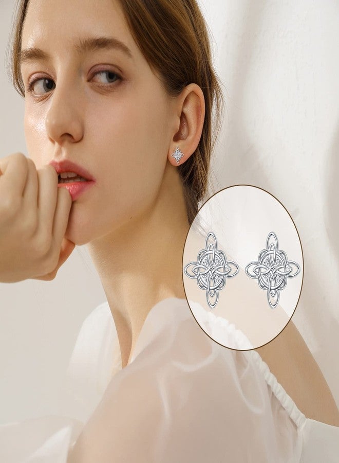 Flyow 925 Sterling Silver Good Luck Irish Jewelry Celtic Triquetra Trinity Witches Knot Stud Earrings for Women Birthday Gifts - Image 5