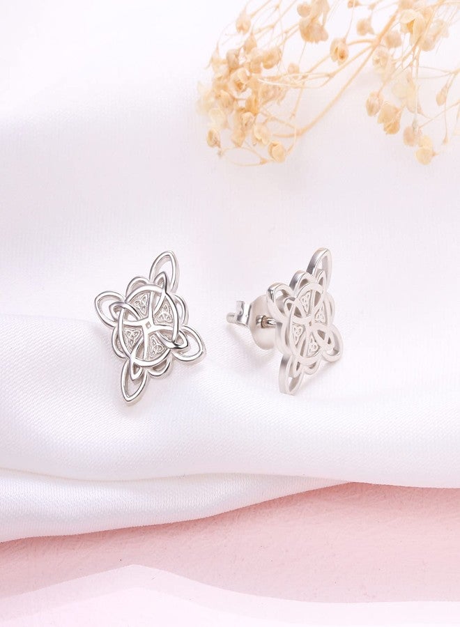Flyow 925 Sterling Silver Good Luck Irish Jewelry Celtic Triquetra Trinity Witches Knot Stud Earrings for Women Birthday Gifts - Image 3