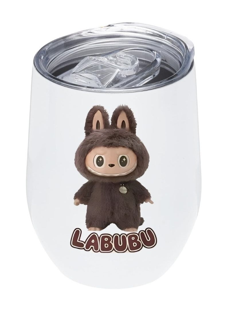 LOUD UNIVERSE White Tumbler 12Oz With Lid, Labubu Design, Perfect Cute Gift For Hot And Cold Drinks 