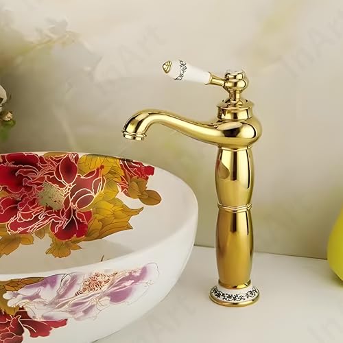 InArt Stylish Bathroom Faucet, Single Lever, Waterfall, 12 Inches, Antique, Hot and Cold Water Mixer (Gold) - Image 4
