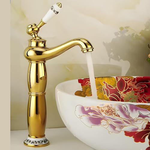 InArt Stylish Bathroom Faucet, Single Lever, Waterfall, 12 Inches, Antique, Hot and Cold Water Mixer (Gold) - Image 1