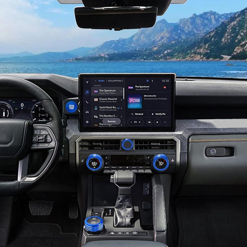 HDUFC For Toyota Tacoma 2024 2025/4Runner/4Runner Hybrid 2025 One Touch Start, Screen Center Console Button Knob Cover Ring Air Conditioner AC Switch Audio Aluminum Alloy Parts 6pcs (14-inch screen, blue) - Image 5