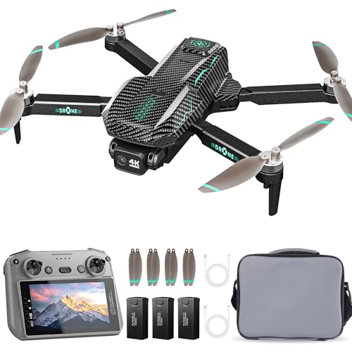 GPS Drone with 4K Camera for Adults FPV RC Quadcopter 90min Flight Time Auto Return GPS Follow Circle Fly 5inch LCD Tablet Screen Brushless Motor Lightweight Foldable Drone for Beginners