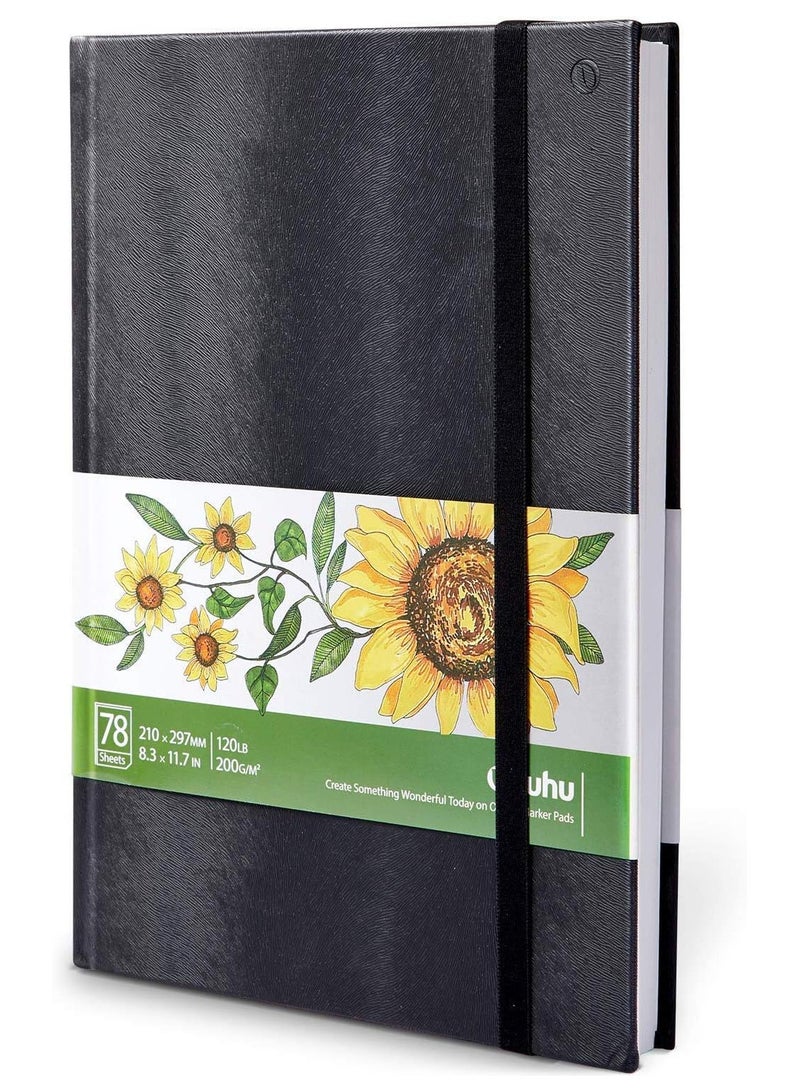 Ohuhu Ohuhu Sketchbook Marker Paper Pad: 8.3"x11.7" (210mm x 297mm) Large Art Sketch Book Drawing Papers 78 Sheets/156 Pages 120LB/200GSM Hardcover Sketching Books for Markers Sketchpad  - Image 1