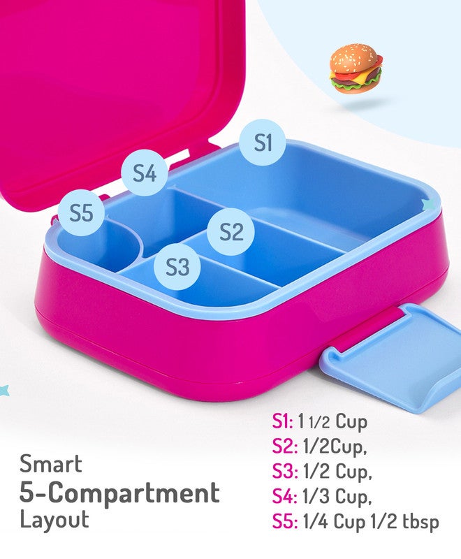 Bonfino Lunch Box with Spoon and Fork, Leak-Resistant Seal, Food-Grade PP and Silicone, Durable, 3 Years+, 1145 mL, 21.5 x 14.5 x 7.6 cm - Pink - Image 3