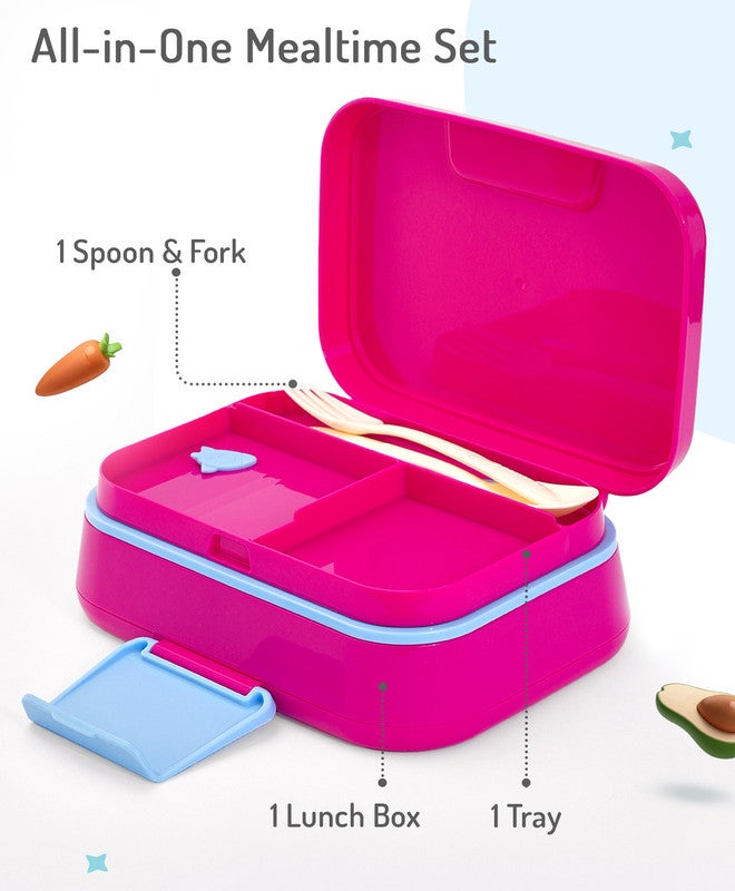 Bonfino Lunch Box with Spoon and Fork, Leak-Resistant Seal, Food-Grade PP and Silicone, Durable, 3 Years+, 1145 mL, 21.5 x 14.5 x 7.6 cm - Pink - Image 2