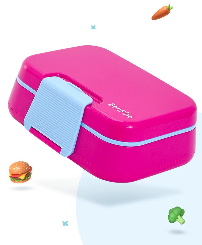 Bonfino Lunch Box with Spoon and Fork, Leak-Resistant Seal, Food-Grade PP and Silicone, Durable, 3 Years+, 1145 mL, 21.5 x 14.5 x 7.6 cm - Pink - Image 1