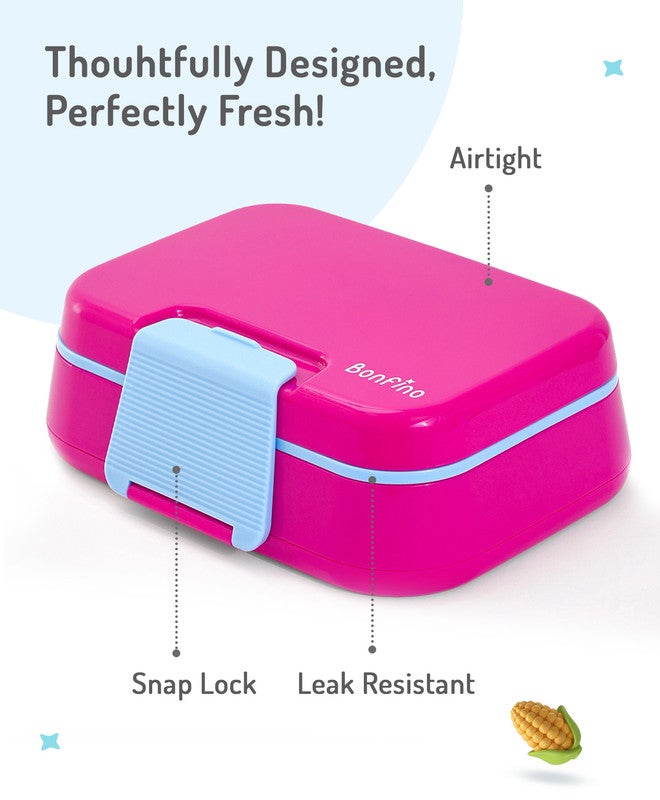 Bonfino Lunch Box with Spoon and Fork, Leak-Resistant Seal, Food-Grade PP and Silicone, Durable, 3 Years+, 1145 mL, 21.5 x 14.5 x 7.6 cm - Pink - Image 4