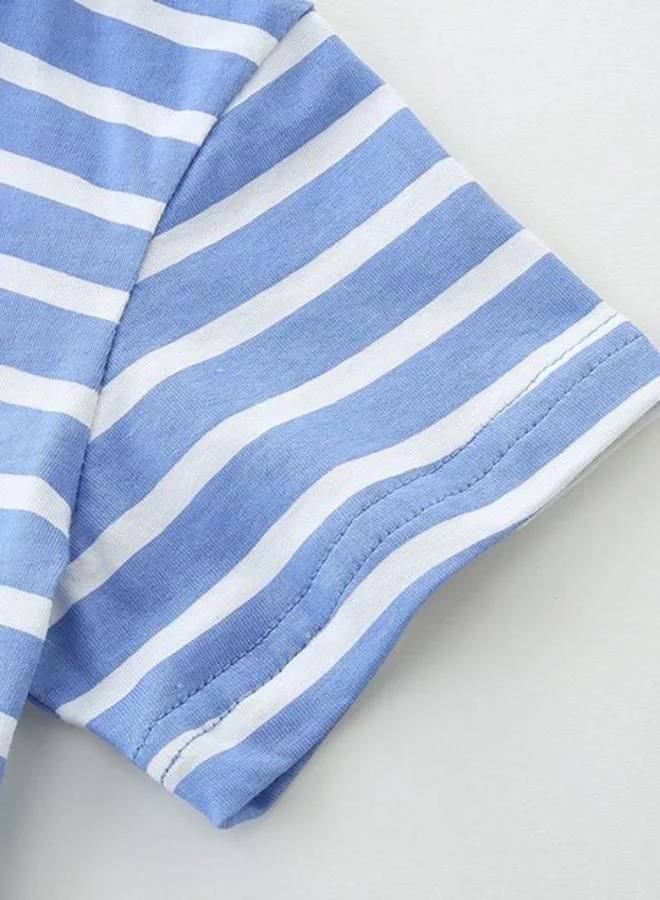 يونيكي Blue Fit & Flare Crew Neck Striped Dress