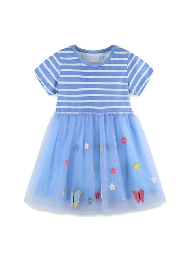 YUNIQEE Blue Fit & Flare Crew Neck Striped Dress