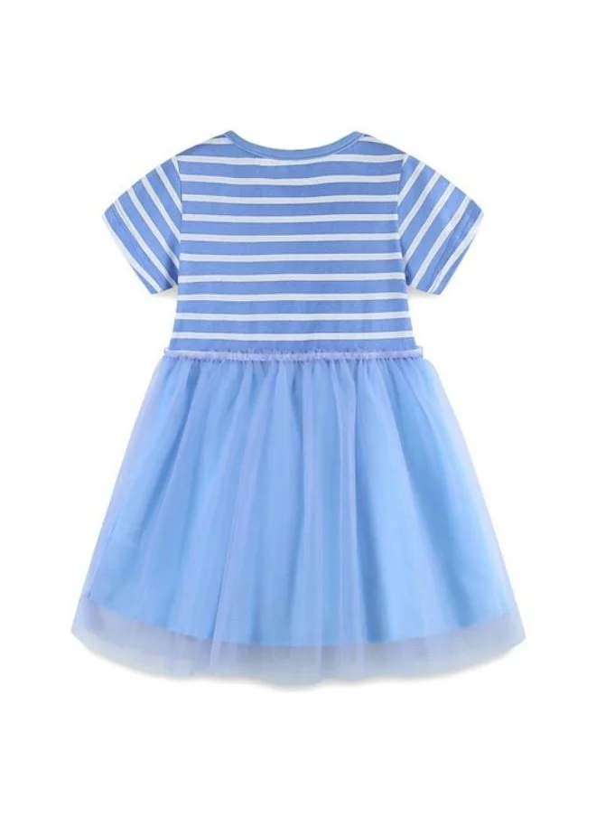 YUNIQEE Blue Fit & Flare Crew Neck Striped Dress