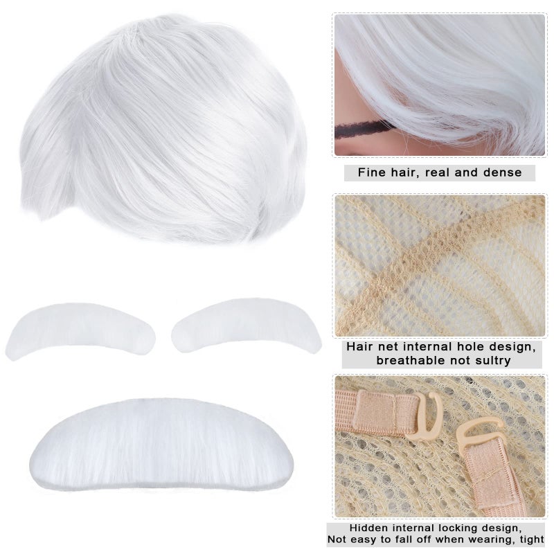 Beefunny Old Man Wig and Glasses Grandpa Costume Accessories Inflatable Walking Cane 100th Day of School Starter Kit (White) - Image 3