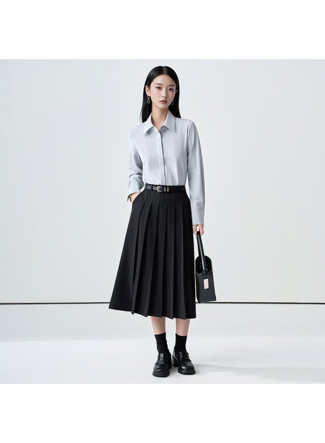 Teluoman 2-in-1 Easy-care Gray Long Sleeve Shirt For Women With Detachable Bow Tie, Elegant Casual Workwear Blouse - Image 4